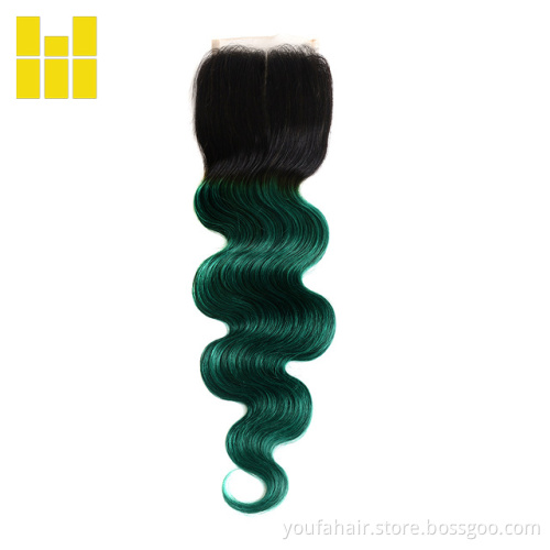 Human Hair Ombre Two Tone Body Wave 4x4 Lace Closure Factory Peruvian Virgin Hair Lace Closure 1B 27 350 99j Swiss Lace Closures